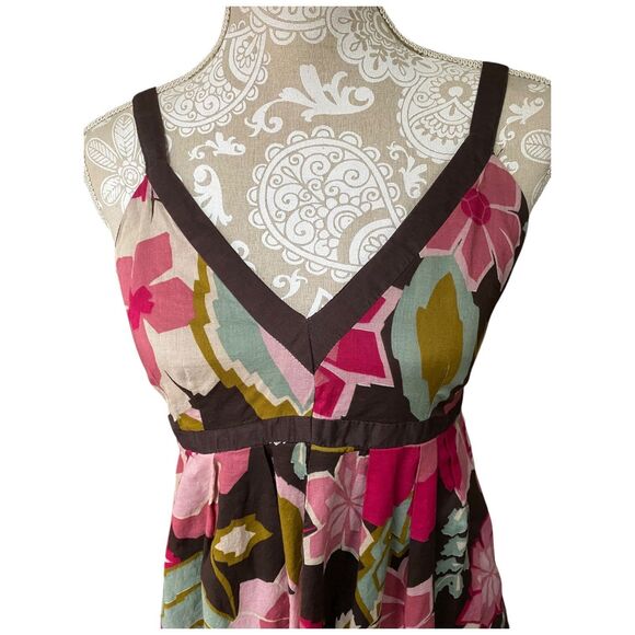 Lucy & Laurel babydoll brown multi-floral boho hippie midi sun dress size 8 - Picture 6 of 11